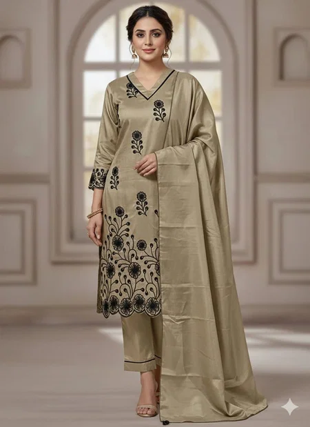Bs 146 Art Silk With Embroidery Work Kurti With Pant Dupatta Wholesale In India
